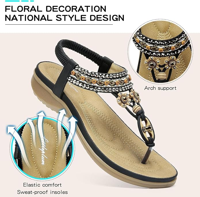 Women Bohemian Arch Support Beach Flip Flops