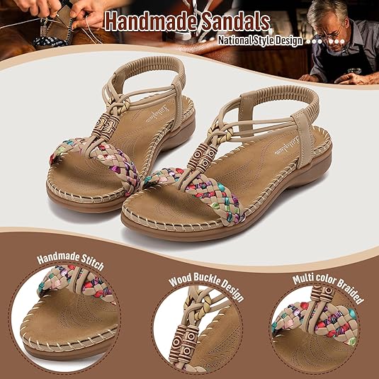Women Braided Sandals Arch Support Elastic Beach Shoes