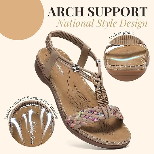 Women Braided Sandals Arch Support Elastic Beach Shoes