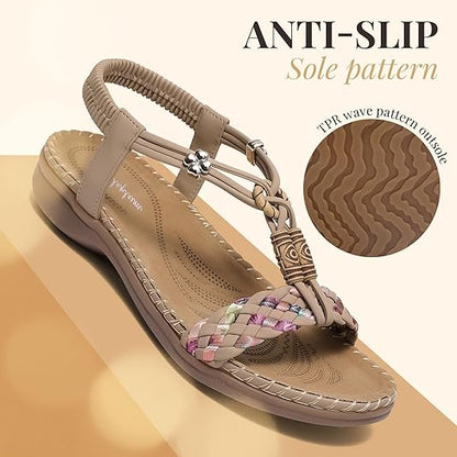 Women Braided Sandals Arch Support Elastic Beach Shoes