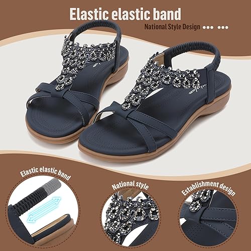 Women Rhinestone Arch Support Elastic Sandals