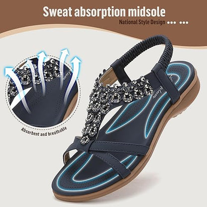 Women Rhinestone Arch Support Elastic Sandals
