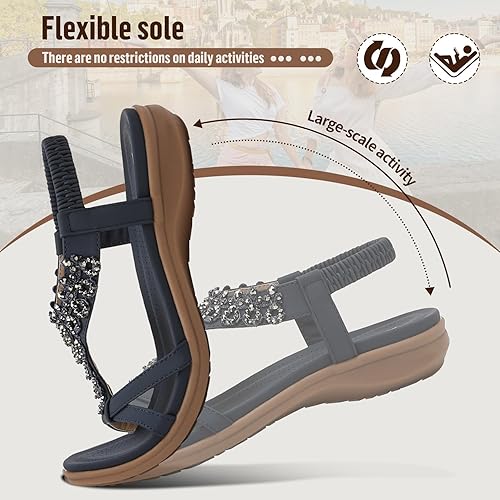 Women Rhinestone Arch Support Elastic Sandals
