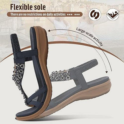 Women Rhinestone Arch Support Elastic Sandals
