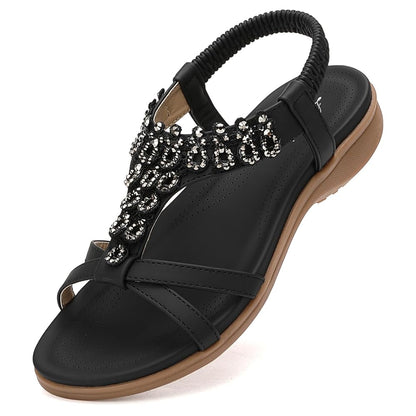 Women Rhinestone Arch Support Elastic Sandals