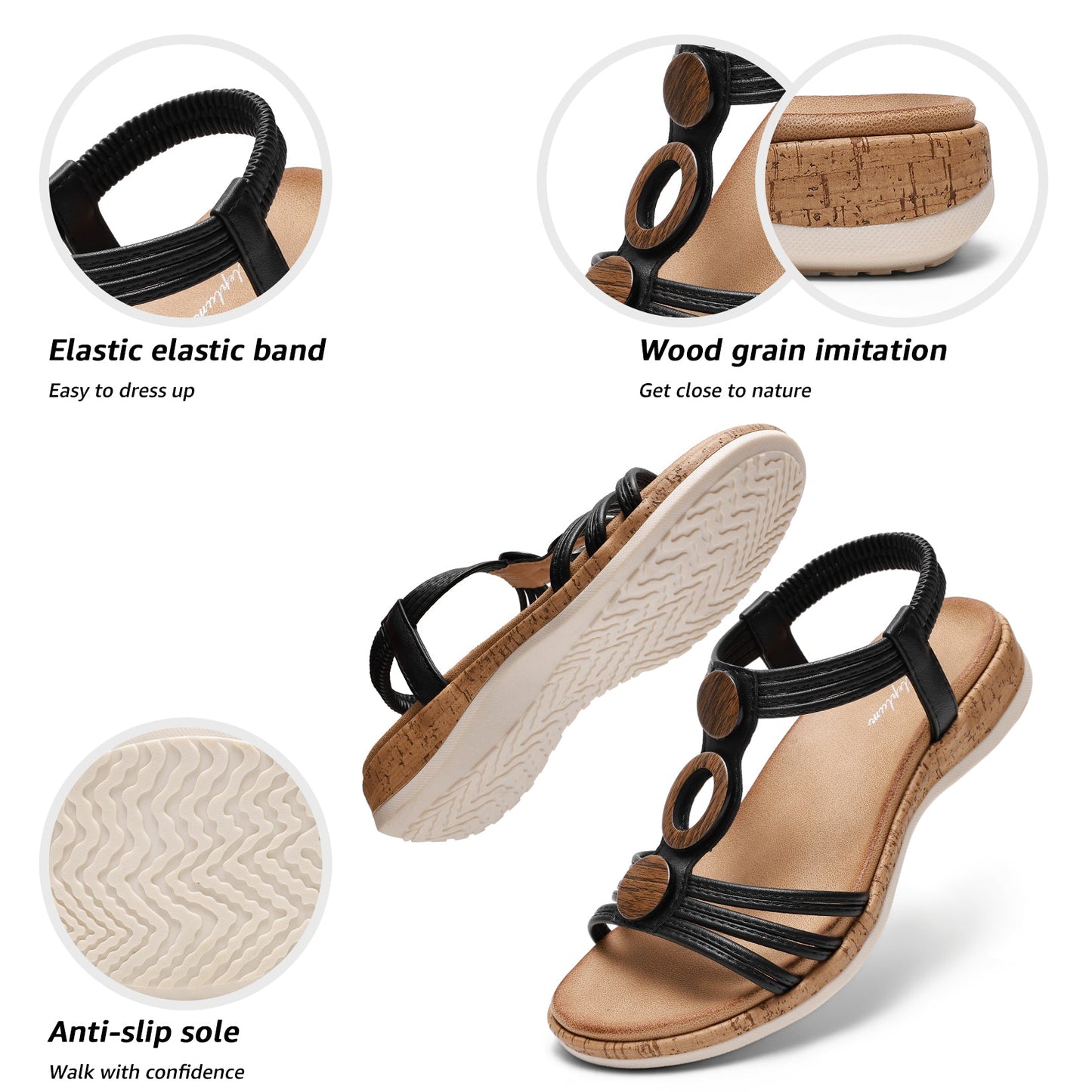 Women Open-Toe Arch Support Low Wedge Sandals