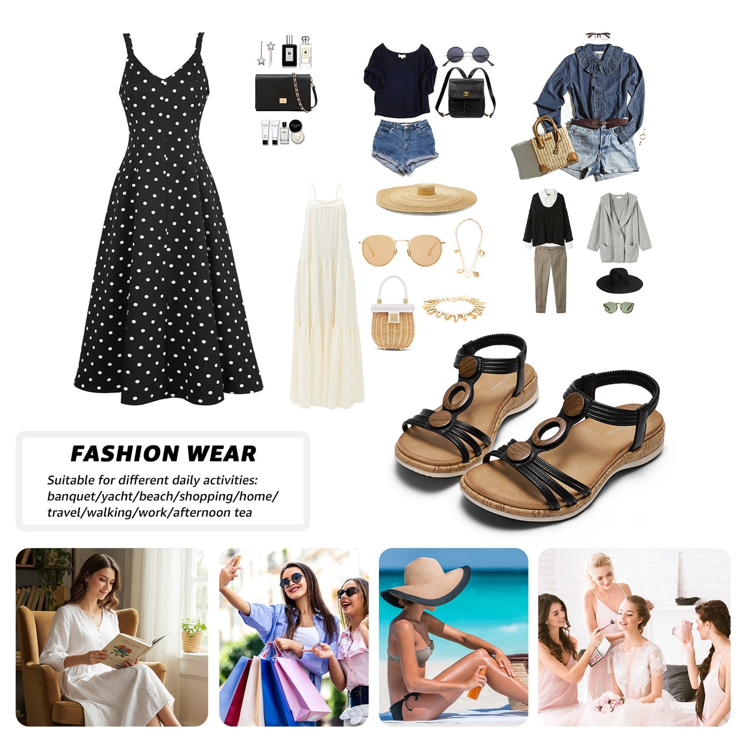 Women Open-Toe Arch Support Low Wedge Sandals