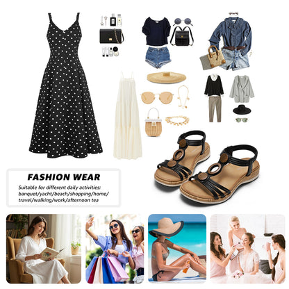 Women Open-Toe Arch Support Low Wedge Sandals