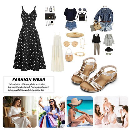 Women Open Toe Arch Support Low Wedge Sandals