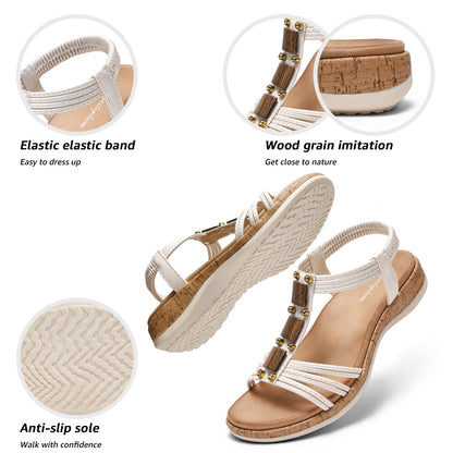 Women Open Toe Arch Support Low Wedge Sandals